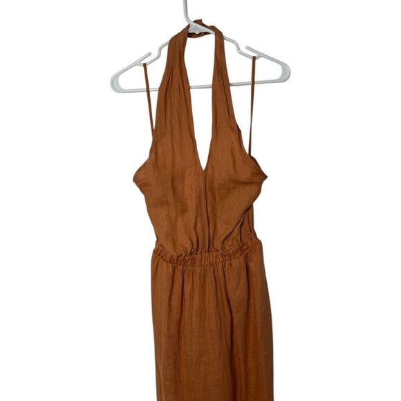 Anthropologie Cloth & Stone Burnt Orange Halter Linen Maxi Dress Size S NWT - Picture 9 of 12